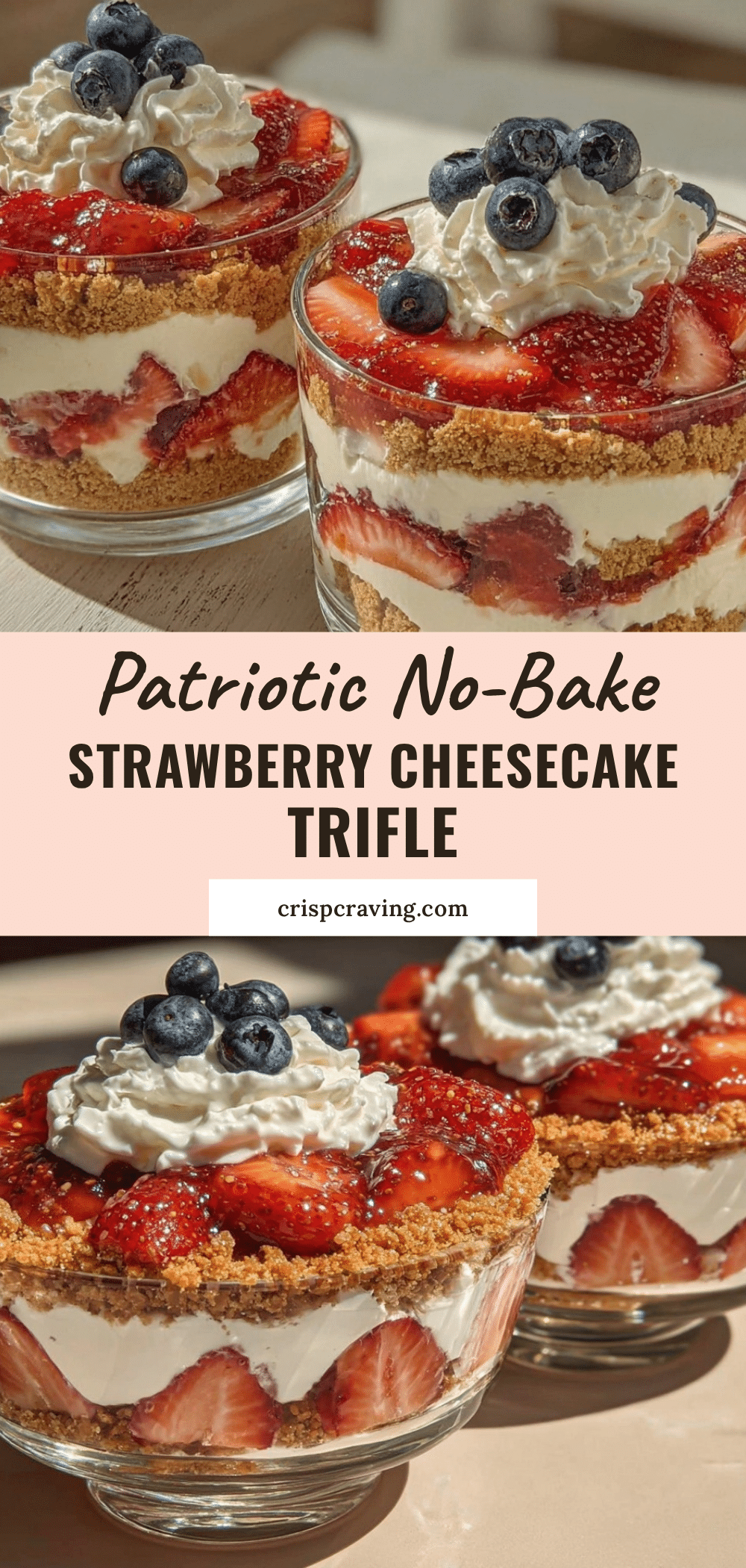 fresh red white and blue no bake strawberry cheesecake trifle recipe
