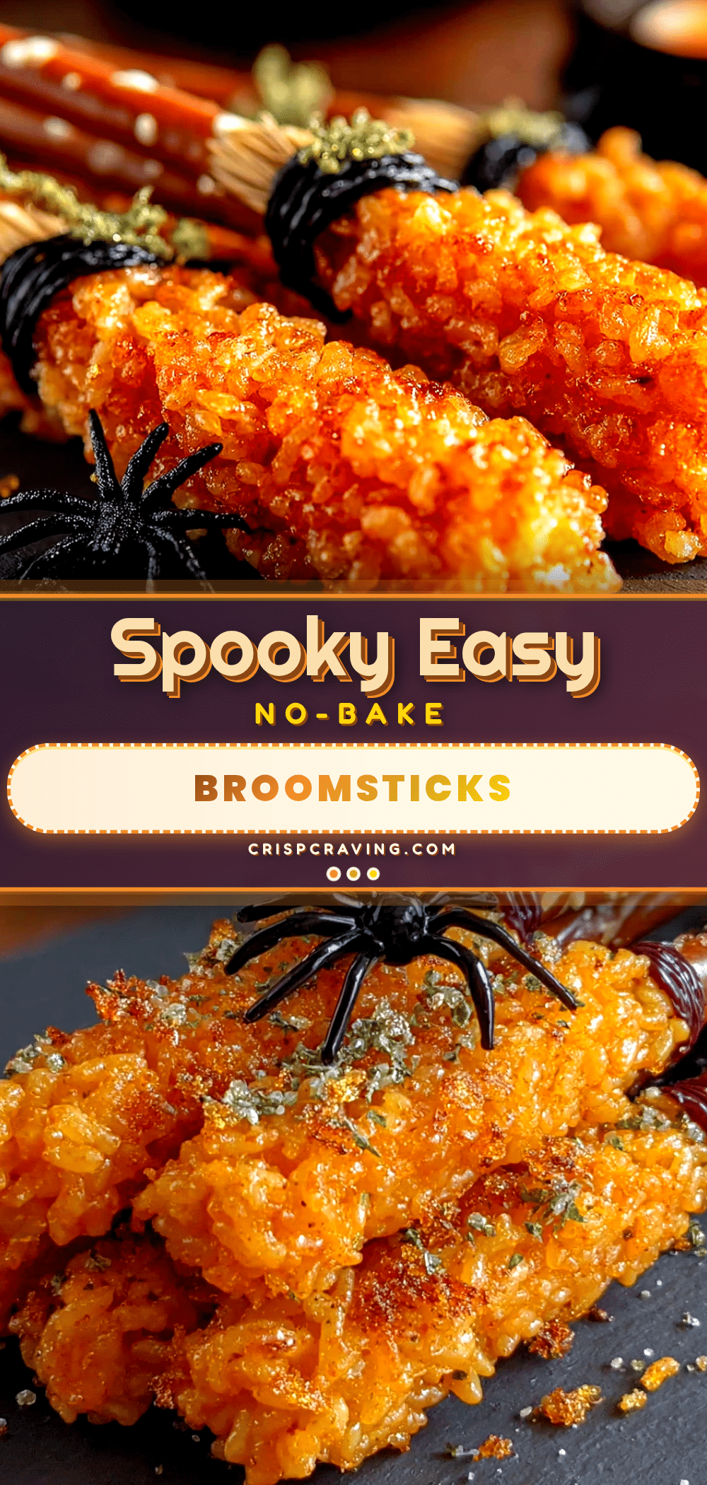 Easy No-Bake Halloween Rice Krispie Broomsticks recipe