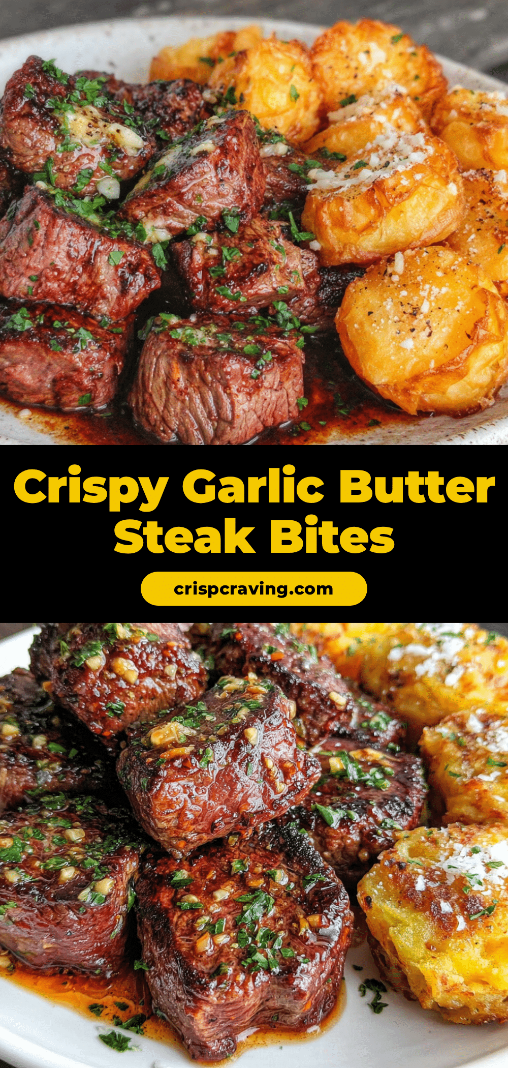 Crispy Garlic Butter Steak Bites with Potatoes recipe
