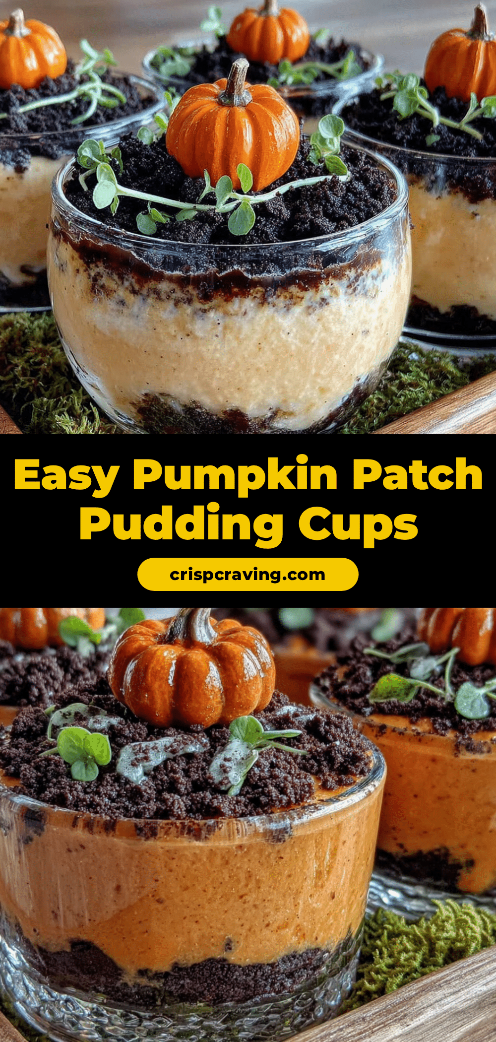 Easy Pumpkin Patch Pudding Cups with Oreo Dirt recipe