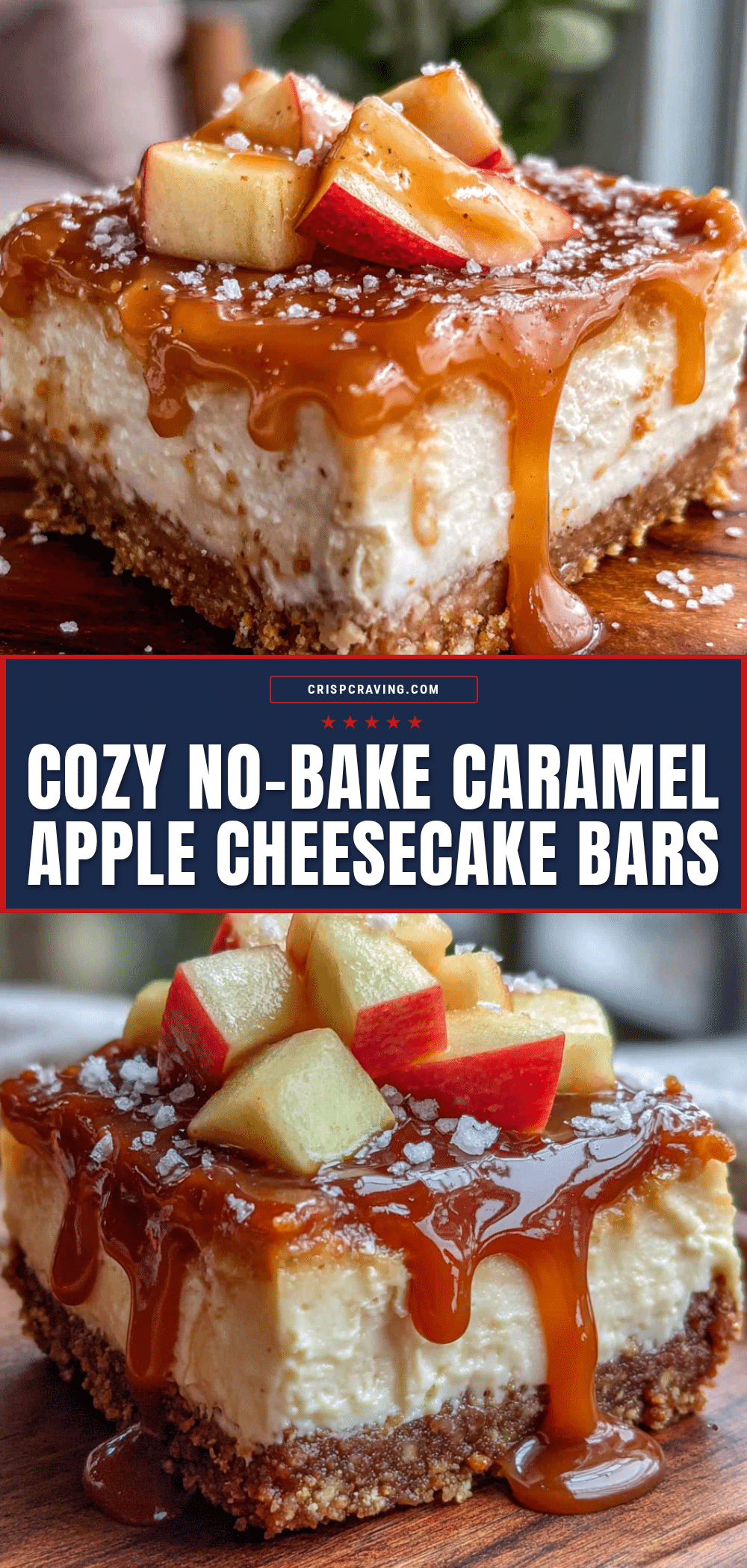 no-bake caramel apple cheesecake bars recipe