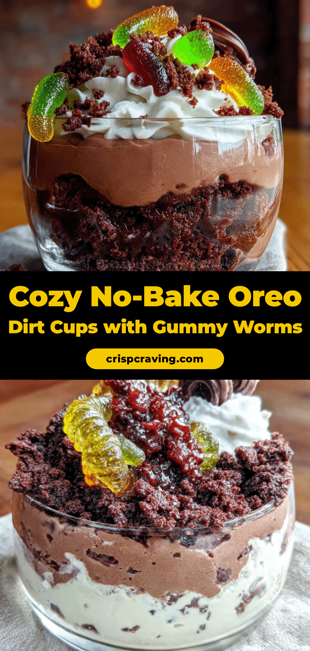 cozy no-bake oreo dirt cups with gummy worms recipe