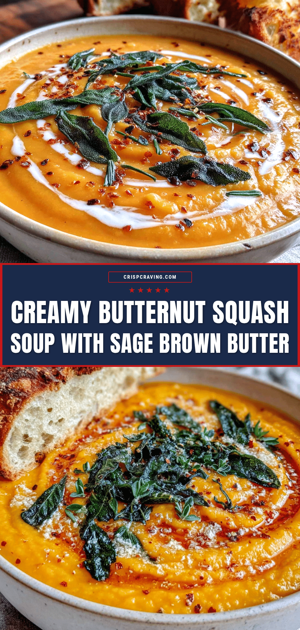 creamy butternut squash soup with sage brown butter recipe