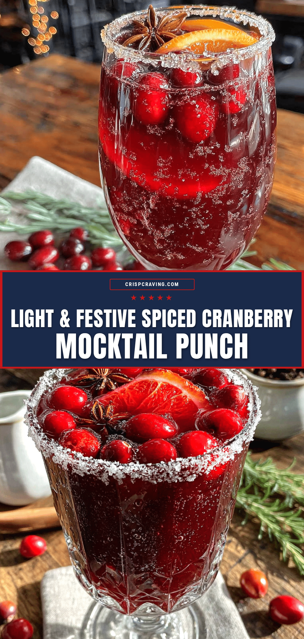 light & festive spiced cranberry mocktail punch recipe